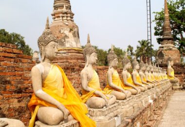 line of buddha statues