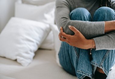woman in desperate and anxiety sitting alone