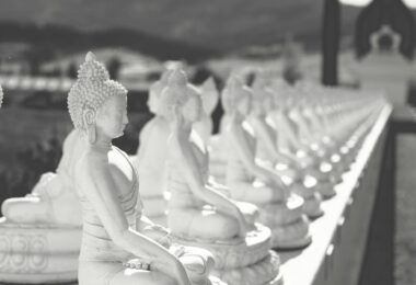 buddha figures in black and white